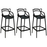 Kit 3 Banqueta Alta Allegra Com Encosto Design Cozinha/bancada - Preto
