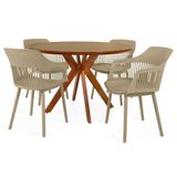 Conjunto Mesa De Jantar Redonda Marci Premium 120cm Natural Com 4 Cadeiras Marcela - Nude Escuro