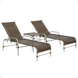 2 Espreguiçadeiras Catar E Mesa Para Piscina Jardim Varanda Argila