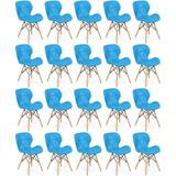 Kit 20 Cadeiras De Jantar Charles Eames Slim Wood Estofada - Azul