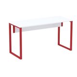 Mesa Escritório P25 Tub Pandin 170 Cm Largura X 70 Cm Profundidade Tampo Mdp Branco Pé Aço Tubular Vermelho