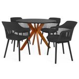 Conjunto Mesa De Jantar Redonda Marci 100cm Preta Com 4 Cadeiras Marcela - Preto
