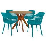 Conjunto Mesa De Jantar Redonda Marci 100cm Natural Com 4 Cadeiras Marcela - Turquesa