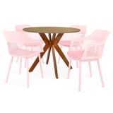 Conjunto Mesa De Jantar Redonda Marci 100cm Natural Com 4 Cadeiras Marcela - Rosa