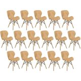 Kit 16 Cadeiras De Jantar Charles Eames Slim Wood Estofada - Nude Escuro