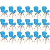Kit 18 Cadeiras De Jantar Charles Eames Slim Wood Estofada - Azul