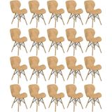 Kit 20 Cadeiras De Jantar Charles Eames Slim Wood Estofada - Nude Escuro