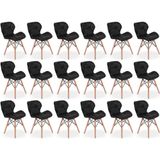 Kit 18 Cadeiras De Jantar Charles Eames Slim Wood Estofada - Preto