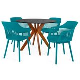 Conjunto Mesa De Jantar Redonda Marci 100cm Preta Com 4 Cadeiras Marcela - Turquesa