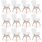 Kit 12 Cadeiras De Jantar Charles Eames Slim Wood Estofada - Branco