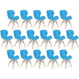 Kit 16 Cadeiras De Jantar Charles Eames Slim Wood Estofada - Azul