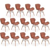 Kit 14 Cadeiras De Jantar Charles Eames Slim Wood Estofada - Marrom