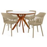 Conjunto Mesa De Jantar Redonda Marci Premium 120cm Branca Com 4 Cadeiras Marcela - Nude Escuro