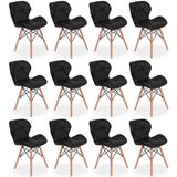 Kit 12 Cadeiras De Jantar Charles Eames Slim Wood Estofada - Preto