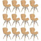 Kit 12 Cadeiras De Jantar Charles Eames Slim Wood Estofada - Nude Escuro