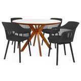 Conjunto Mesa De Jantar Redonda Marci Premium 120cm Branca Com 4 Cadeiras Marcela - Preto