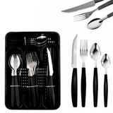 Faqueiro Aço Inox 25 Peças Preto Com Porta Talheres