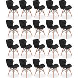 Kit 20 Cadeiras De Jantar Charles Eames Slim Wood Estofada - Preto