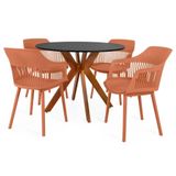 Conjunto Mesa De Jantar Redonda Marci 100cm Preta Com 4 Cadeiras Marcela - Marrom