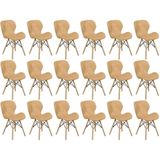 Kit 18 Cadeiras De Jantar Charles Eames Slim Wood Estofada - Nude Escuro