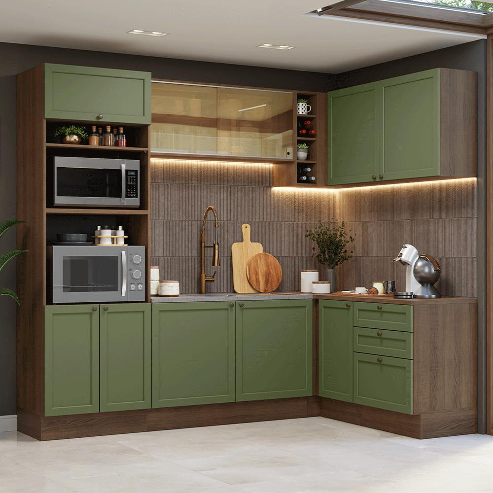 Armário De Cozinha Completa De Canto 399 Cm Rustic/verde Vik