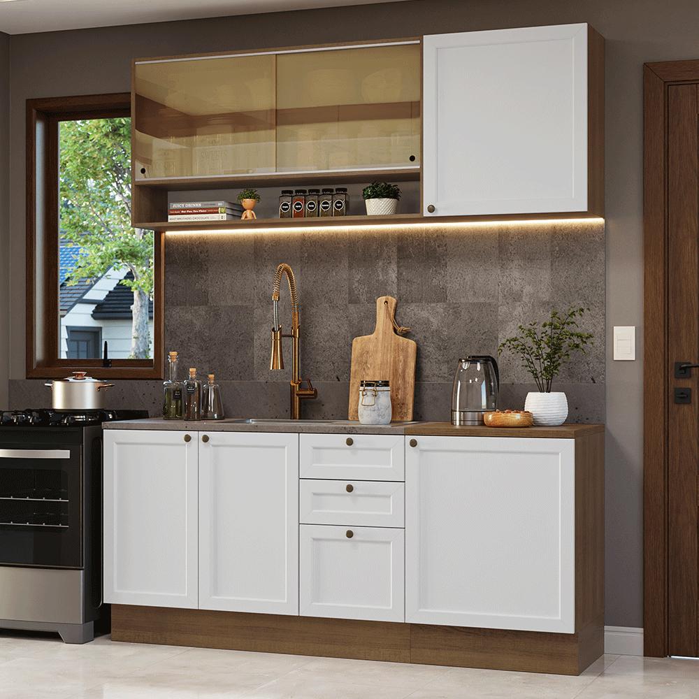 Armário De Cozinha Compacta 180 Cm Rustic/branco Vik Madesa 04
