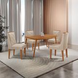 Mesa De Jantar Copper 120cm Tampo Mdf 4 Cadeiras Moderna Veludo Creme/naturalle/naturalle