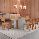 Mesa De Jantar Isadora 180cm Tampo Mdf Vidro Com 6 Cadeiras Lin Capuccino /off /naturale /serig Off