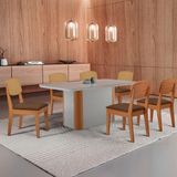 Mesa De Jantar Isadora 180cm Tampo Mdf Vidro Com 6 Cadeiras Veludo Marrom/off/nat/serig Off