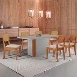 Mesa De Jantar Isadora 180cm Tampo Mdf Vidro Com 6 Cadeiras Veludo Creme/off/nat/serig. Off