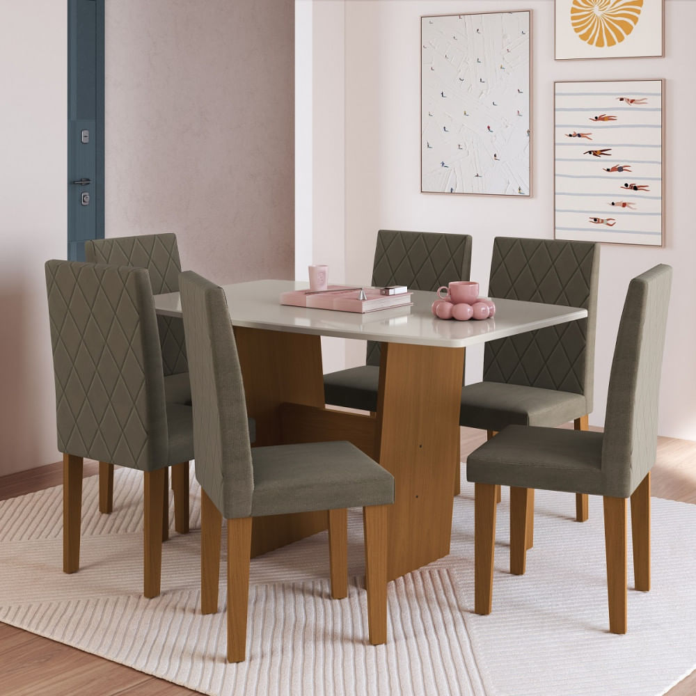 Conjunto Sala De Jantar Mesa Pequim E 6 Cadeiras Belize Indekes