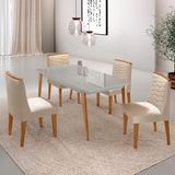 Mesa De Jantar Copper 120cm Tampo Mdf 4 Cadeiras Moderna Veludo Creme /off /naturale /serig Off