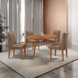 Mesa De Jantar Copper 120cm Tampo Mdf 4 Cadeiras Moderna Veludo Capuccino/naturalle/naturalle