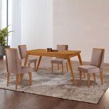 Mesa De Jantar Copper 120cm Tampo Mdf Com 4 Cadeiras Moderna Linho Capuccino / Tork / Naturale
