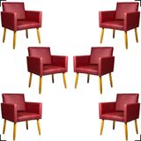 Kit 6 Poltronas Decorativa Para Sala Recepção Consultório Nina Corino Cores Pé Palito 30 Cm Castanho