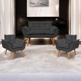 Kit Namoradeira Decorativa + 2 Poltronas Para Sala Recepção Manicure Consultório Alice Suede