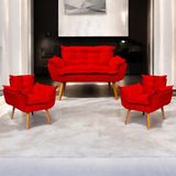 Kit Namoradeira Decorativa + 2 Poltronas Para Sala Recepção Manicure Consultório Alice Suede