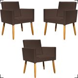 Kit 3 Poltronas Decorativa Para Sala Recepção Consultório Nina Corino Cores Pé Palito 30 Cm Castanho