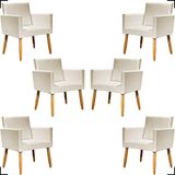 Kit 6 Poltronas Decorativa Para Sala Recepção Consultório Nina Corino Cores Pé Palito 30 Cm Castanho