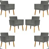 Kit 6 Poltronas Decorativa Para Sala Recepção Consultório Nina Corino Cores Pé Palito 30 Cm Castanho