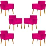 Kit 6 Poltronas Decorativa Para Sala Recepção Consultório Nina Corino Cores Pé Palito 30 Cm Castanho