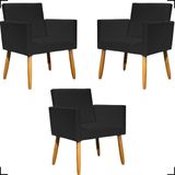 Kit 3 Poltronas Decorativa Para Sala Recepção Consultório Nina Corino Cores Pé Palito 30 Cm Castanho