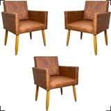 Kit 3 Poltronas Decorativa Para Sala Recepção Consultório Nina Corino Cores Pé Palito 30 Cm Castanho