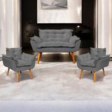 Kit Namoradeira Decorativa + 2 Poltronas Para Sala Recepção Manicure Consultório Alice Suede