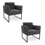 Poltrona Decorativa Industrial Preto Kit 2 Elisa Bouclê D03 - D?rossi Cor Grafite