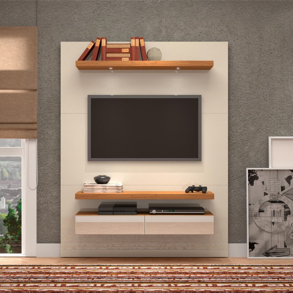 Painel Para Tv Até 55 Polegadas Com Led 2 Gavetas Espelhadas 100 Mdf Tb106e Dalla Costa