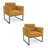Poltrona Decorativa Industrial Preto Kit 2 Elisa Bouclê D03 - D?rossi Cor Mostarda