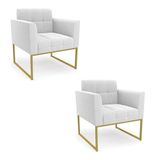 Poltrona Decorativa Industrial Dourado Kit 2 Elisa Bouclê D03 - D?rossi Cor Off White