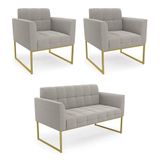 Namoradeira E 2 Poltronas Industrial Dourado Elisa Bouclê D03 - D?rossi Cor Cinza