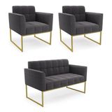 Namoradeira E 2 Poltronas Industrial Dourado Elisa Bouclê D03 - D?rossi Cor Grafite